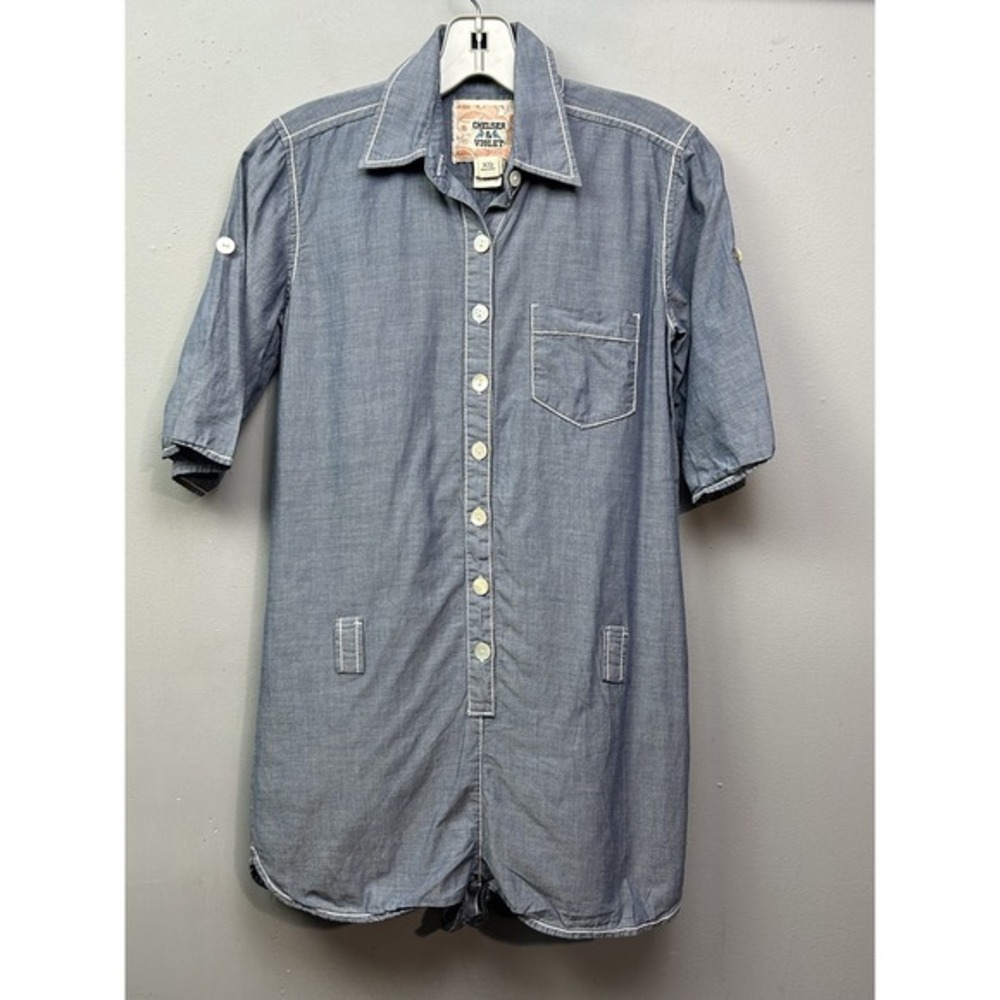 Chelsea & Violet Romper Womens XS Chambray Button Up Short Sleeve‎ Pocket Casual